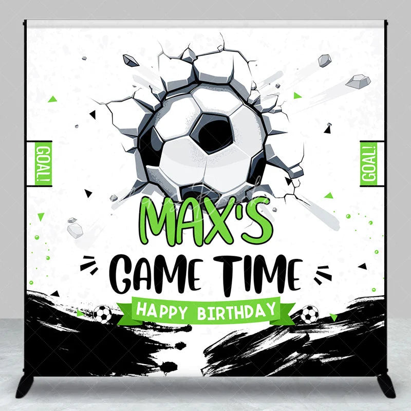 Lofaris Personalized Soccer Ball Cracked Wall Birthday Backdrop Custom Game Time Sports Party Decor