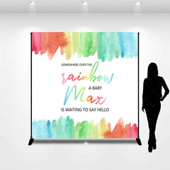 Lofaris Personalized Somewhere Over the Rainbow Baby Shower Backdrop Watercolor Pastel Party Decor