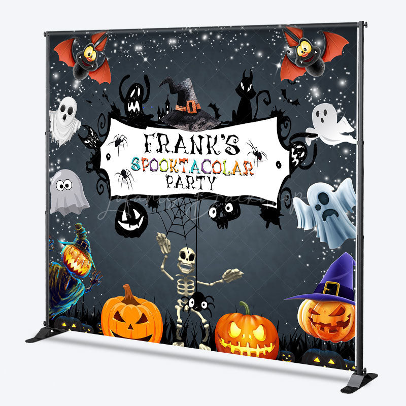 Lofaris Personalized Spooktacular Halloween Party Backdrop Cute Ghost Skeleton and Pumpkins Custom Name Kids Decor