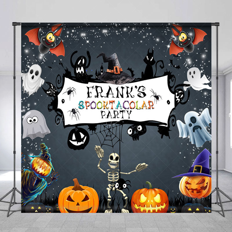 Lofaris Personalized Spooktacular Halloween Party Backdrop Cute Ghost Skeleton and Pumpkins Custom Name Kids Decor