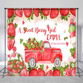 Lofaris Personalized Strawberry Baby Shower Backdrop A Berry Sweet Girl is on the Way Theme Red Truck Summer Party Decor
