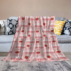 Lofaris Personalized Strawberry Blanket with Custom Name Berry Sweet Fruit Theme for Baby Girl Nursery Decor Gift