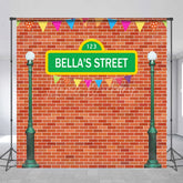 Lofaris Personalized Street Sign Birthday Backdrop Kids TV Show Inspired Brick Wall Custom Name Party Photo Booth Decor