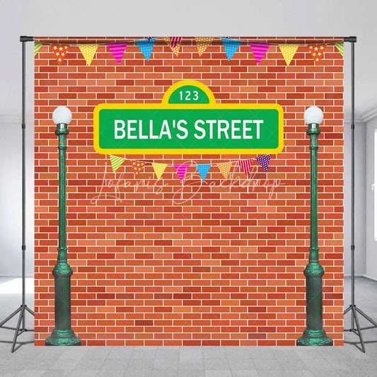Lofaris Personalized Street Sign Birthday Backdrop Kids TV Show Inspired Brick Wall Custom Name Party Photo Booth Decor