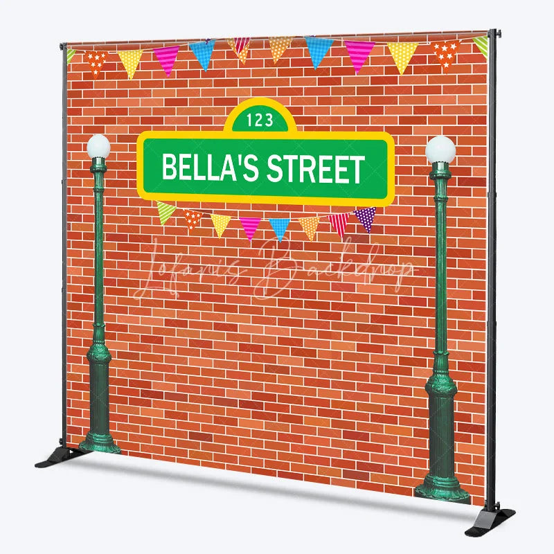 Lofaris Personalized Street Sign Birthday Backdrop Kids TV Show Inspired Brick Wall Custom Name Party Photo Booth Decor
