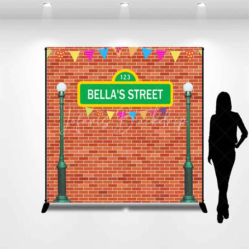 Lofaris Personalized Street Sign Birthday Backdrop Kids TV Show Inspired Brick Wall Custom Name Party Photo Booth Decor