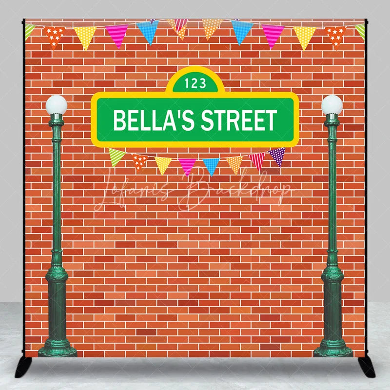 Lofaris Personalized Street Sign Birthday Backdrop Kids TV Show Inspired Brick Wall Custom Name Party Photo Booth Decor