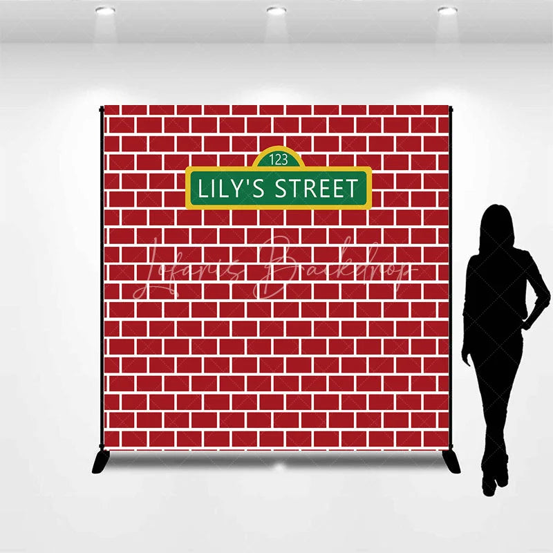 Lofaris Personalized Street Sign Red Brick Backdrop Custom Name Photography Background Urban Theme Birthday