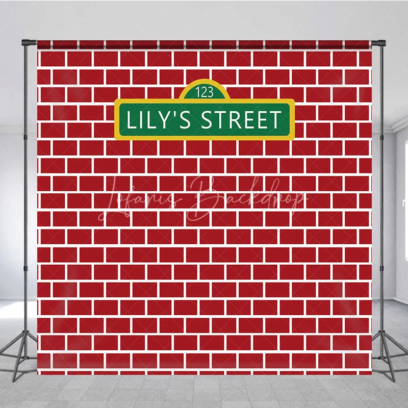 Lofaris Personalized Street Sign Red Brick Backdrop Custom Name Photography Background Urban Theme Birthday