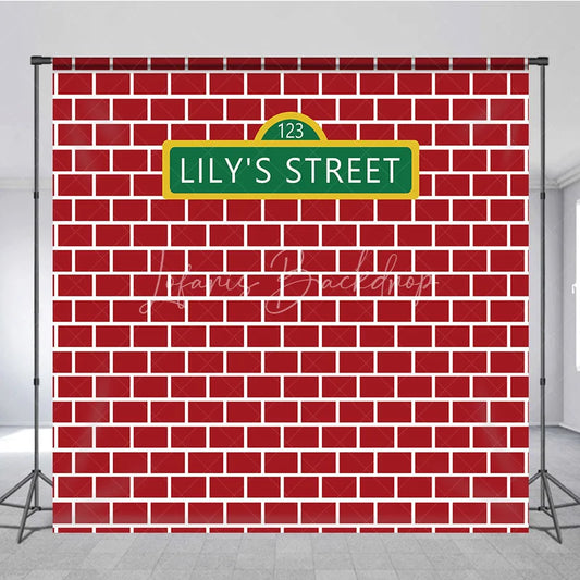 Lofaris Personalized Street Sign Red Brick Backdrop Custom Name Photography Background Urban Theme Birthday