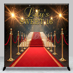 Lofaris Personalized Sweet 16 Custom Birthday Backdrop Red Carpet Hollywood Glamour and Gold Glitter Decoration