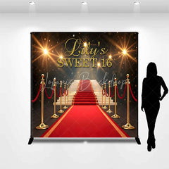Lofaris Personalized Sweet 16 Custom Birthday Backdrop Red Carpet Hollywood Glamour and Gold Glitter Decoration