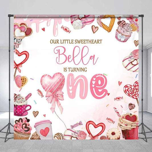 Lofaris Personalized Sweet One Birthday Backdrop Donuts and Cupcakes Sweetheart 1st Party Decoration