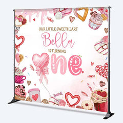 Lofaris Personalized Sweet One Birthday Backdrop Donuts and Cupcakes Sweetheart 1st Party Decoration
