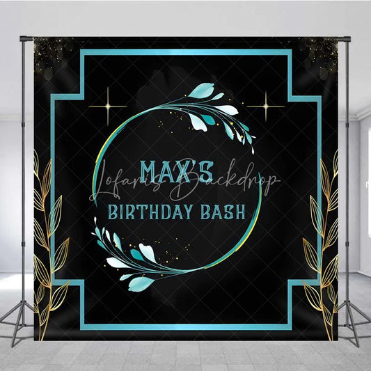 Lofaris Personalized Teal Floral Custom Birthday Backdrop Gold Frame Black Elegant Party Photography Background