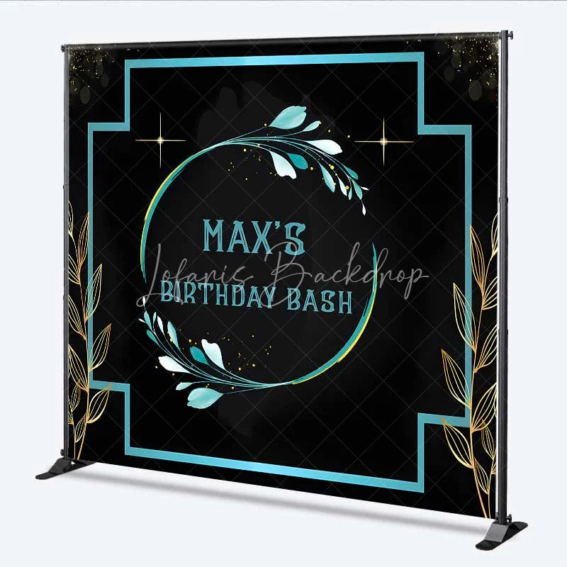 Lofaris Personalized Teal Floral Custom Birthday Backdrop Gold Frame Black Elegant Party Photography Background