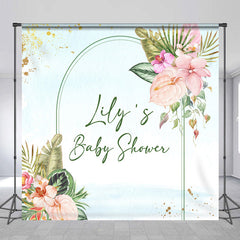 Lofaris Personalized Tropical Floral Baby Shower Backdrop Aloha Luau Palm Leaves and Anthurium Theme Custom Name Arch Banner