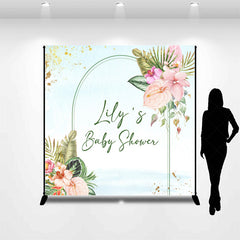 Lofaris Personalized Tropical Floral Baby Shower Backdrop Aloha Luau Palm Leaves and Anthurium Theme Custom Name Arch Banner