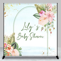 Lofaris Personalized Tropical Floral Baby Shower Backdrop Aloha Luau Palm Leaves and Anthurium Theme Custom Name Arch Banner