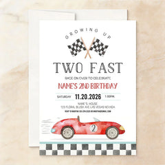Lofaris Personalized Two Fast Racing Car 2nd Birthday Invitation Custom Checkered Flag Party Decor for Boys