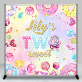 Lofaris Personalized Two Sweet Birthday Backdrop Candyland Donut and Lollipop Theme Custom Name 2nd Party for Girl