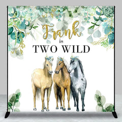 Lofaris Personalized Two Wild Birthday Backdrop with Horses Eucalyptus Greenery Custom Name Boho 2nd Party Decor