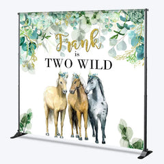 Lofaris Personalized Two Wild Birthday Backdrop with Horses Eucalyptus Greenery Custom Name Boho 2nd Party Decor