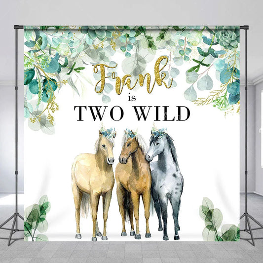 Lofaris Personalized Two Wild Birthday Backdrop with Horses Eucalyptus Greenery Custom Name Boho 2nd Party Decor