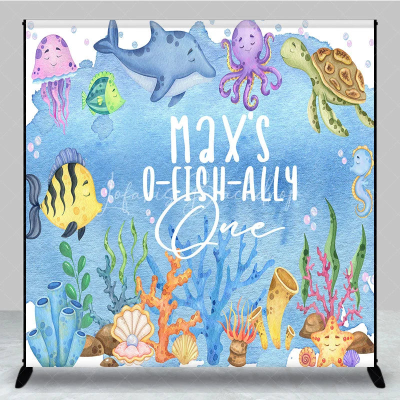 Lofaris Personalized Under the Sea 1st Birthday Backdrop Watercolor Ocean Animals Background O-FISH-ALLY ONE Decor