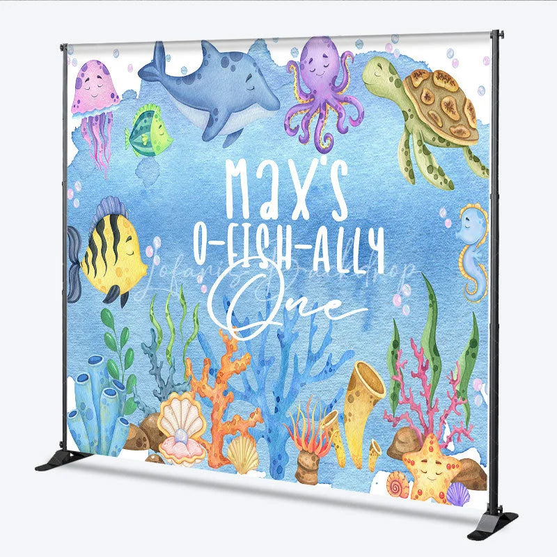 Lofaris Personalized Under the Sea 1st Birthday Backdrop Watercolor Ocean Animals Background O-FISH-ALLY ONE Decor