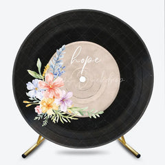 Lofaris Personalized Vinyl Record Round Backdrop Boho Floral Music Theme Groovy Retro Wedding Photo Booth Prop