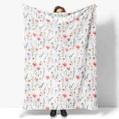 Lofaris Personalized Wildflower Floral Blanket with Custom Name Botanical Meadow for Baby Girl Nursery Decor Gift