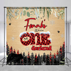 Lofaris Personalized Winter Onederland First Birthday Backdrop Lumberjack Buffalo Plaid Custom Name Woodland Party