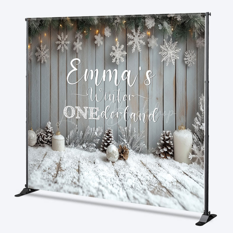 Lofaris Personalized Winter Onederland First Birthday Backdrop Rustic Snowy Wood Theme Custom Name Party Photo Booth
