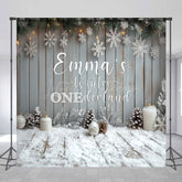 Lofaris Personalized Winter Onederland First Birthday Backdrop Rustic Snowy Wood Theme Custom Name Party Photo Booth