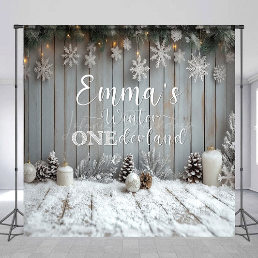 Lofaris Personalized Winter Onederland First Birthday Backdrop Rustic Snowy Wood Theme Custom Name Party Photo Booth