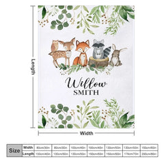 Lofaris Personalized Woodland Animals Blanket with Custom Name Fox Deer Raccoon Nursery Decor Baby Shower Gift
