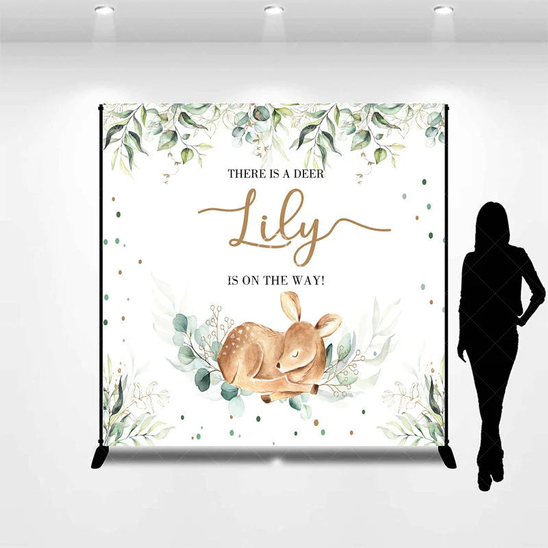 Lofaris Personalized Woodland Baby Deer and Eucalyptus Custom Backdrop Gender Reveal Shower Party Decor
