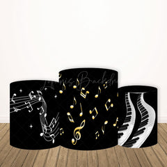 Lofaris Piano Keys and Golden Music Notes Round Backdrop Kit for Musician Birthday Recital Party Photo Booth Decor