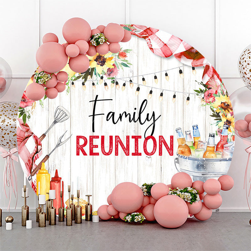 Lofaris Picnic Floral Wooden Round Family Reunion Backdrop