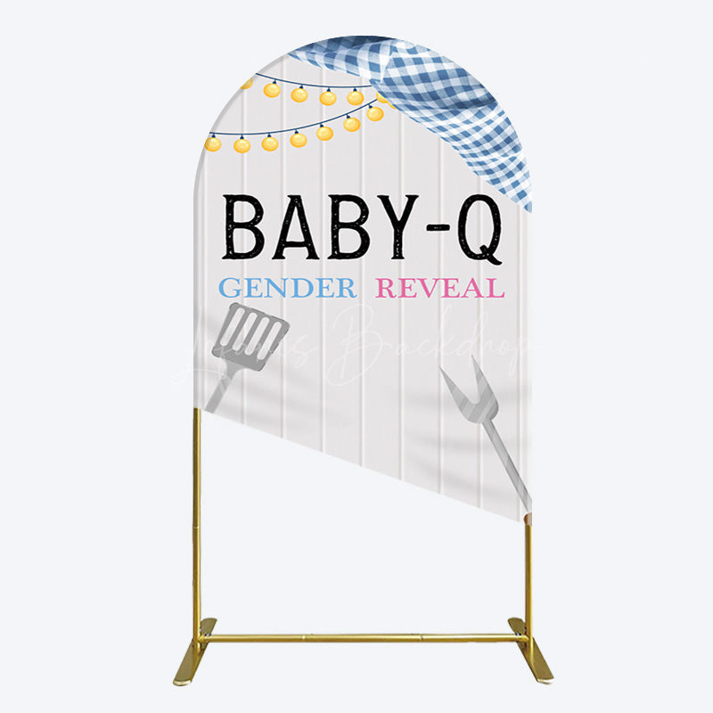 Lofaris Picnic Wooden Baby Q Gender Reveal Arch Backdrop