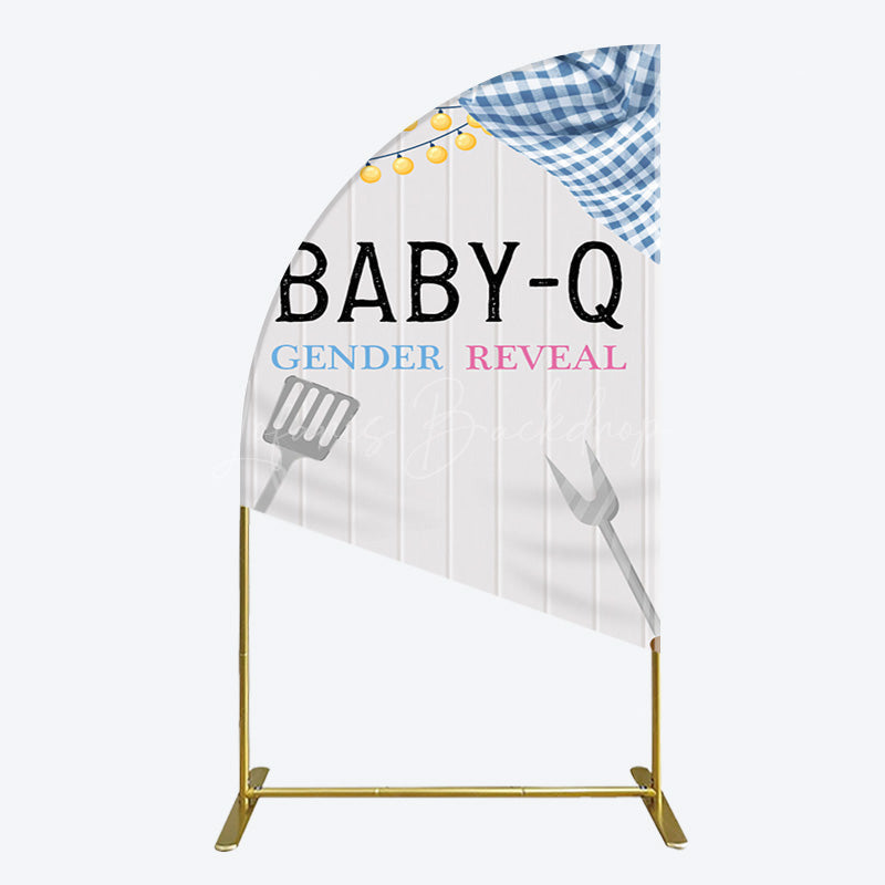 Lofaris Picnic Wooden Baby Q Gender Reveal Half Moon Arch Backdrop