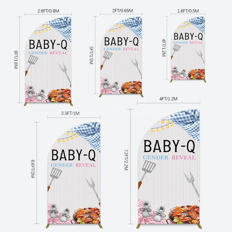 Lofaris Picnic Wooden Baby Q Gender Reveal Half Moon Arch Backdrop