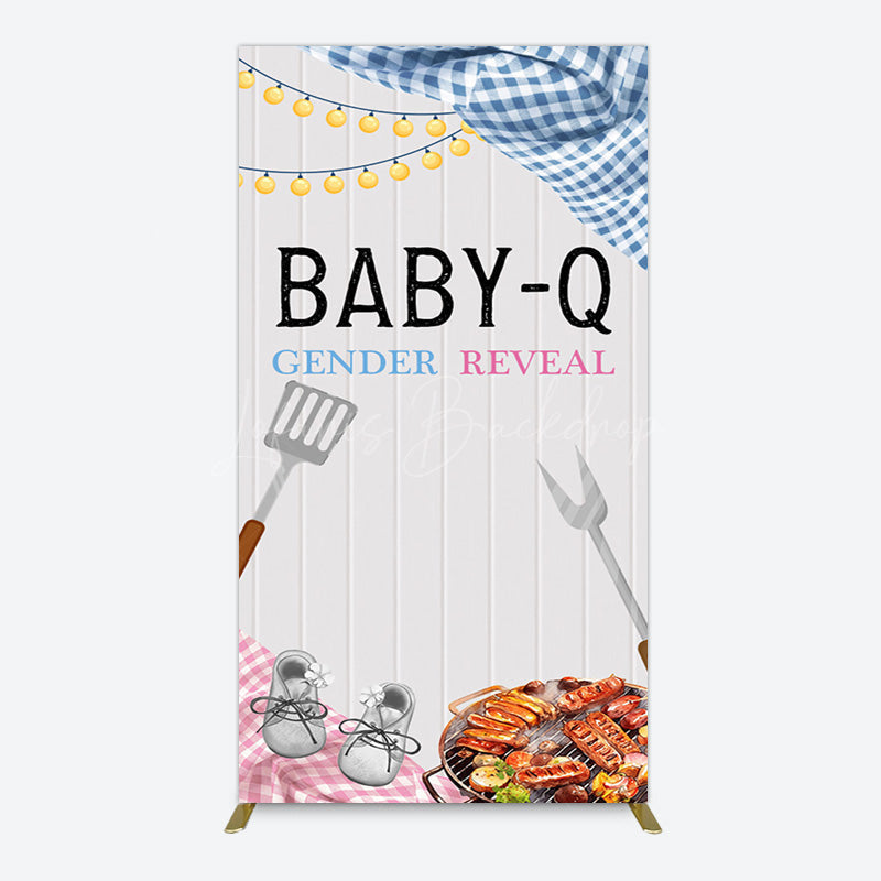 Lofaris Picnic Wooden Baby Q Gender Reveal Rectangle Backdrop