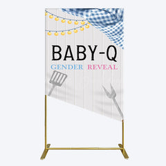 Lofaris Picnic Wooden Baby Q Gender Reveal Rectangle Backdrop