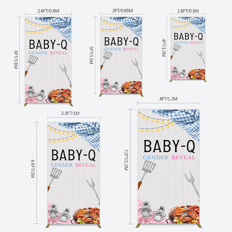 Lofaris Picnic Wooden Baby Q Gender Reveal Rectangle Backdrop