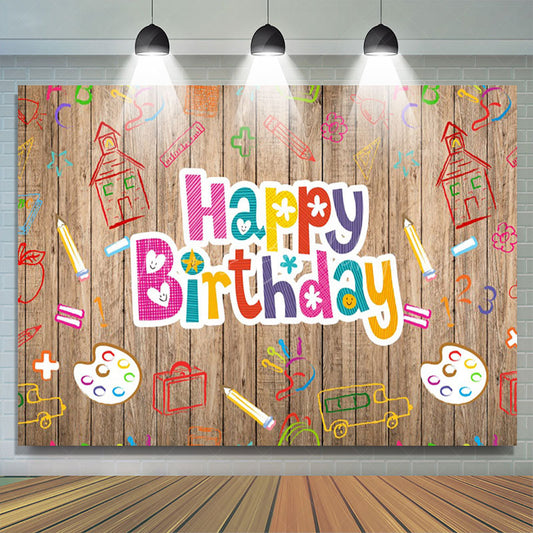Lofaris Pictorial Graffiti Wooden Happy Birthday Backdrop