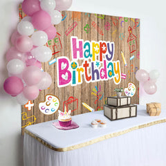 Lofaris Pictorial Graffiti Wooden Happy Birthday Backdrop