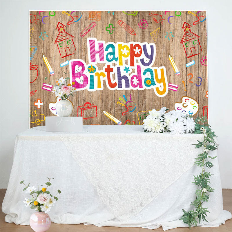 Lofaris Pictorial Graffiti Wooden Happy Birthday Backdrop