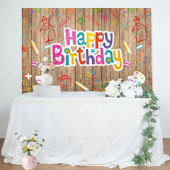 Lofaris Pictorial Graffiti Wooden Happy Birthday Backdrop